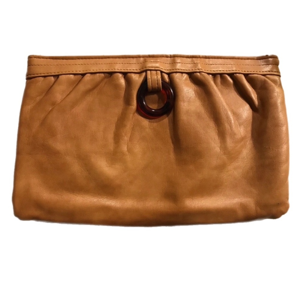 JR Florida 1970’s Leather and Amber Lucite Purse with Rings to Open